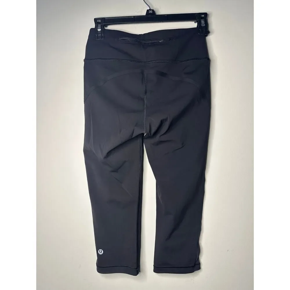 Lululemon Train Times Crop 17 Black Mesh‎ Panel Leggings W6ACCS Size 4